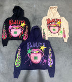 Dodobye Europe and America Big Mouth Printing Long-sleeved Hooded Sweater Y2K New Hip-hop Street Fashion Loose Funny Pullover Hooded