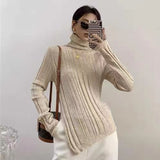 Black Friday Dodobye Zoki Autumn Warm Turtleneck Knit Sweater Women Fashion Split Irregular Slim Chic Pullover Korean Thick Solid All Match Jumpers