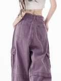 Dodobye Women's Vintage Purple Jeans Baggy High Waist Denim Trouser Korean 90s 2000s Y2k Punk Harajuku Aesthetic Wide Leg Pants Clothes