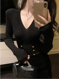 Dodobye 2025 Autumn Black Casual Knitted Sweater Woman Outwear Basic Korean Fashion Blouse Office Lady Bodycon Slim Y2k Crop Tops Chic