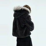 Dodobye 2025 Winter Vintage Harajuku Casual new Black Lamb Coat Women thick warm jacket Street fashion fur collar zipper hoodie