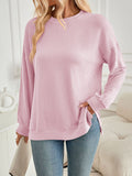 christmas outfit Dodobye High-Low Long Sleeves Pleated Solid Color Split-Joint Split-Side Round-Neck Sweatershirt