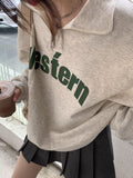 christmas outfit Dodobye Vintage Letter Print Polo Collar Sweatshirt