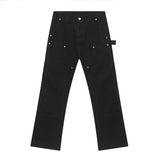 Dodobye Patchwor Men'S Jeans Chic Rivet Pocket Solid Male Color Denim Cargo Pants Retro Straight Trousers Spring New Fashion