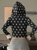 Dodobye Star Print Contrast Zip-Up Hooded Sweatshirt