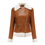 thanksgiving outfit Dodobye Autumn/Winter New Fleece-Lined Leather Women's Jacket European Style Warm Long Sleeve Lapel Casual Commuting Jacket