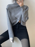 christmas outfit Dodobye Long Sleeves Asymmetric Solid Color Split-Front High-Neck Knitwear Pullovers Sweater