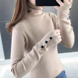 Dodobye 2024 Fall Winter Women Turtleneck Buttons Solid Warm Sweater Long Sleeve Knit Basic Pullover Slim Office Jumper For Women