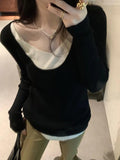 Dodobye-V Neck Fake Two Piece Splice Long Sleeve Knit