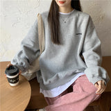 christmas outfit Dodobye Letter Embroidery Oversized Sweatshirt