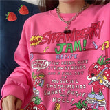 christmas outfit Dodobye Strawberry Jam Print Oversized Sweatshirt