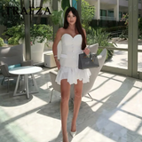 thanksgiving outfit Dodobye 2024 Spring Summer Sexy Solid Women Suits Fashion Strapless Sleeveless Single Breasted Tops+Folds Mini Shorts Skirts