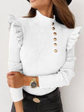 christmas outfit Dodobye Long Sleeves Skinny Buttoned Falbala Split-Joint High-Neck Pullovers Sweater Tops