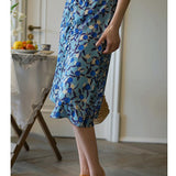 Dodobye Ultramarine Floral Pattern Vintage Dress That Secretly Blooms Quietly