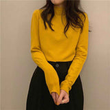 Black Friday Dodobye Harajuku Slim Knit Sweater Fall Winter Warm Mock Neck Simple Basic Casual Base Pullover Korean Solid Preppy All Match Jumpers