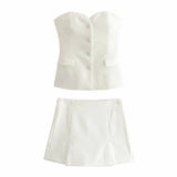 thanksgiving outfit Dodobye 2024 Spring Summer Sexy Solid Women Suits Fashion Strapless Sleeveless Single Breasted Tops+Folds Mini Shorts Skirts