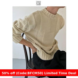 winter outfits men Autumn and Winter Retro Stitching round Neck Sweater Men's Street Loose Couple Knitted Top Men