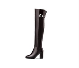 thanksgiving outfit Dodobye Sexy Ladies Mid Block Heel Over Knee Boots 51cm PU Leather Big Size 52 Party Plush F1292