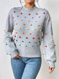 christmas outfit Dodobye Long Sleeves Loose Pompom Triming Round-Neck Knitwear Pullovers Sweater Tops