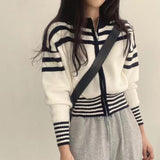 Black Friday Dodobye Striped Knitted Sweatshirt Women Patchwork Sporty Stand Collar Chic Running Spring Fall Jacket Simple Zipper Cropped Sweater