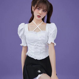 Dodobye Angel Girl Lace Up Corset Frill Blouse