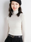 christmas outfit Dodobye Simple Skinny Long Sleeves Solid Color High-Neck Sweater Tops Pullovers