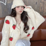 Dodobye Women Harajuku Strawberry Loose Cardigan Sweater Fall Fashion Long Sleeve Korean Tops Chic Female Preppy Style Y2k Sweater