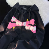 Dodobye Harajuku Devil Embroidery Hoodies Women Japanese Sweet Streetwear Cartoon Loose Sweatshirt Couple Zip Up Hoodie Goth Y2k Clothes