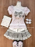 Dodobye Autumn New Japanese Sweet Lolita Outfits 3 Piece Set Women Casual Knitted Cardigan+ Sexy Slim Lace  Vest Tops+ High Waist Shorts