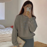 christmas outfit Dodobye Korean college style printed long-sleeved sweatshirt for women autumn and winter loose casual round neck gray top trendy y2k top