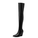 thanksgiving outfit Dodobye Thigh Boots 60cm Shaft Pointed Toe Block Heel 9.5cm Stretchy Booties Sexy Party Big Size 47 48