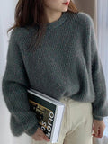 Dodobye-Glittering Lantern Sleeve Crew Neck Sweater