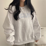 christmas outfit Dodobye Solid Color Embroidered Logo Pullover Sweatshirt