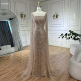 Dodobye Customized Champagne Beaded Square Collar robes de soirée Long Sleeves A-line Party Dresses Floor-Length Prom Dress 2024-(PRE-ORDER)