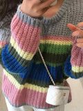 Dodobye-Knit Rainbow Stripe Loose Sweater