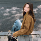 thanksgiving outfit Dodobye Coffeechamois Leather Chic Jacket 2024 Autumn New Simple Style Blogger Ins Sense Fresh Top Loose Fit Short Outerwear