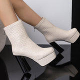 thanksgiving outfit Dodobye Fashion Ladies Ankle Boots Toe High Heels 12.5cm Platform 3.5cm Sexy Women Booties Big Size 49 50