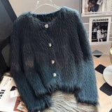 Black Friday Dodobye Faux Mink Knitted Cardigan Women Single-Breasted Elegant Solid Loose Fall Winter Soft Jacket Office Lady V-Neck Sweater Blouse