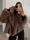 christmas outfit Dodobye Chic Women's Solid Winter Warm Faux Fur Long Coat Luxury Full Sleeve Thicken Loose Furry Jacket Female Thermal Streetwear 2024