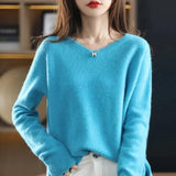 Dodobye Fashion Merino Wool Cashmere Women Knitted Sweater V-Neck Long Sleeve Bottoming Shirt Pullover Autumn Clothing Jumper Top