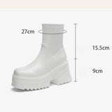 thanksgiving outfit Dodobye Patent Leather Women Ankle Boots Toe Chunky Heels 9cm Platform Hill Size 42 43 Fashion Party Booty