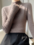 christmas outfit Dodobye Casual Skinny Long Sleeves Solid Color Half Turtleneck Sweater Tops