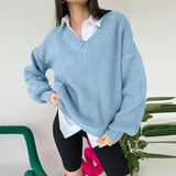 Black Friday Dodobye Casual Knitted V-neck Sweaters Women Vintage Loose Solid Thin Pullover Sweater Female Autumn Soft Chic Daily Street Outwear