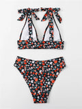 Dodobye Sexy printed strap buttoned floral bikini set