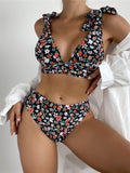 Dodobye Sexy printed strap buttoned floral bikini set