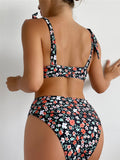 Dodobye Sexy printed strap buttoned floral bikini set