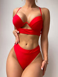 Dodobye Solid Color Hollow Sexy Bikini Set