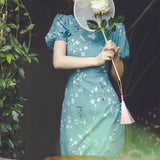 Dodobye Blue Floral Cheongsam Dress