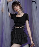 Dodobye Black Lady Tiered Short Skirt