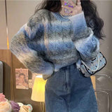 Black Friday Dodobye Y2K Stripe Tie Dye Women Knit Short Sweaters Autumn Korean Rainbow Sweet Pullover Harajuku Streetwear All Match Crop Jumpers